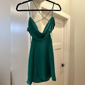 Green satin cocktail dress